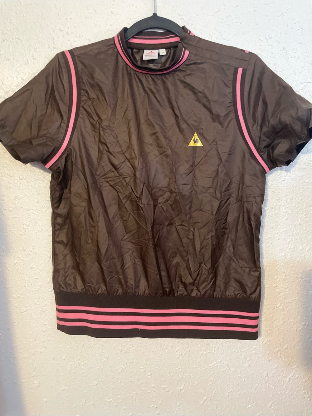 Le Coq Sportif Brown Short Sleeve Tee with Pink Trim